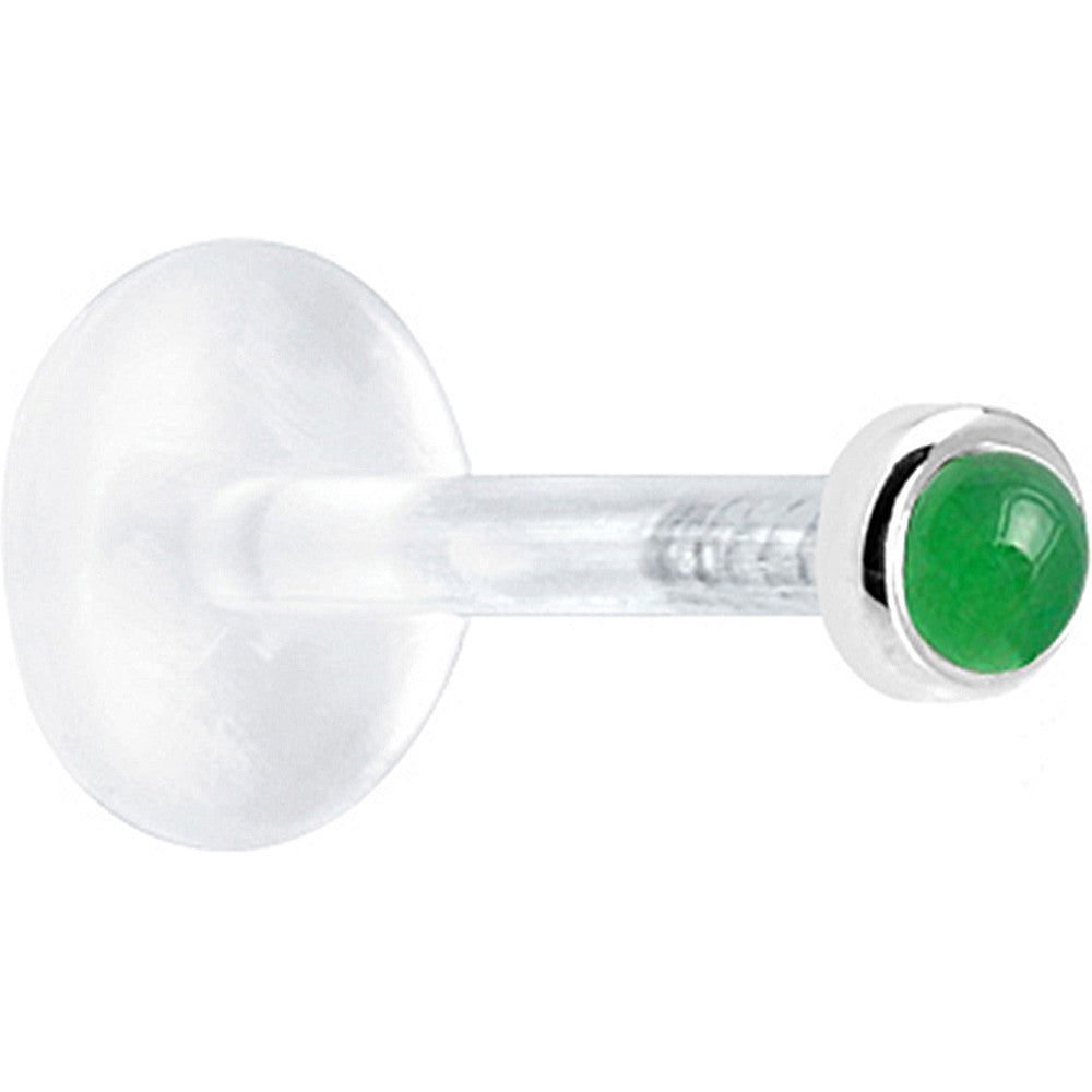 16G 1/4 Solid 14K White Gold 2mm Genuine Jade Bioplast Tragus Earring Stud