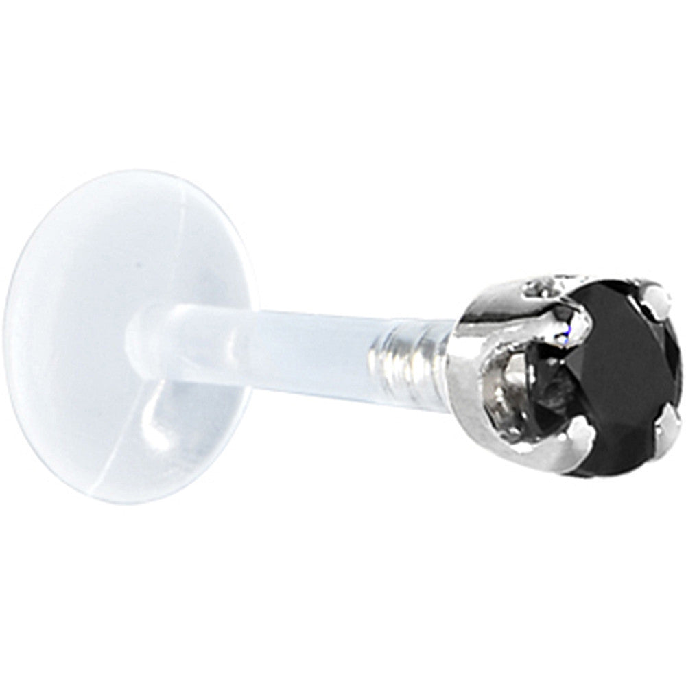 16G 1/4 Solid 14K White Gold 3mm Black Cubic Zirconia Bioplast Tragus Earring Stud
