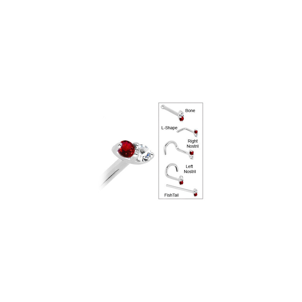 14k White Gold 1.5mm Genuine Ruby Diamond Marquise Nose Ring