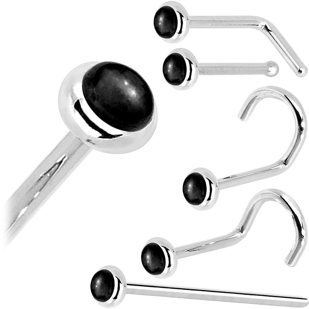 Solid 14K White Gold 2mm Onyx Nose Ring