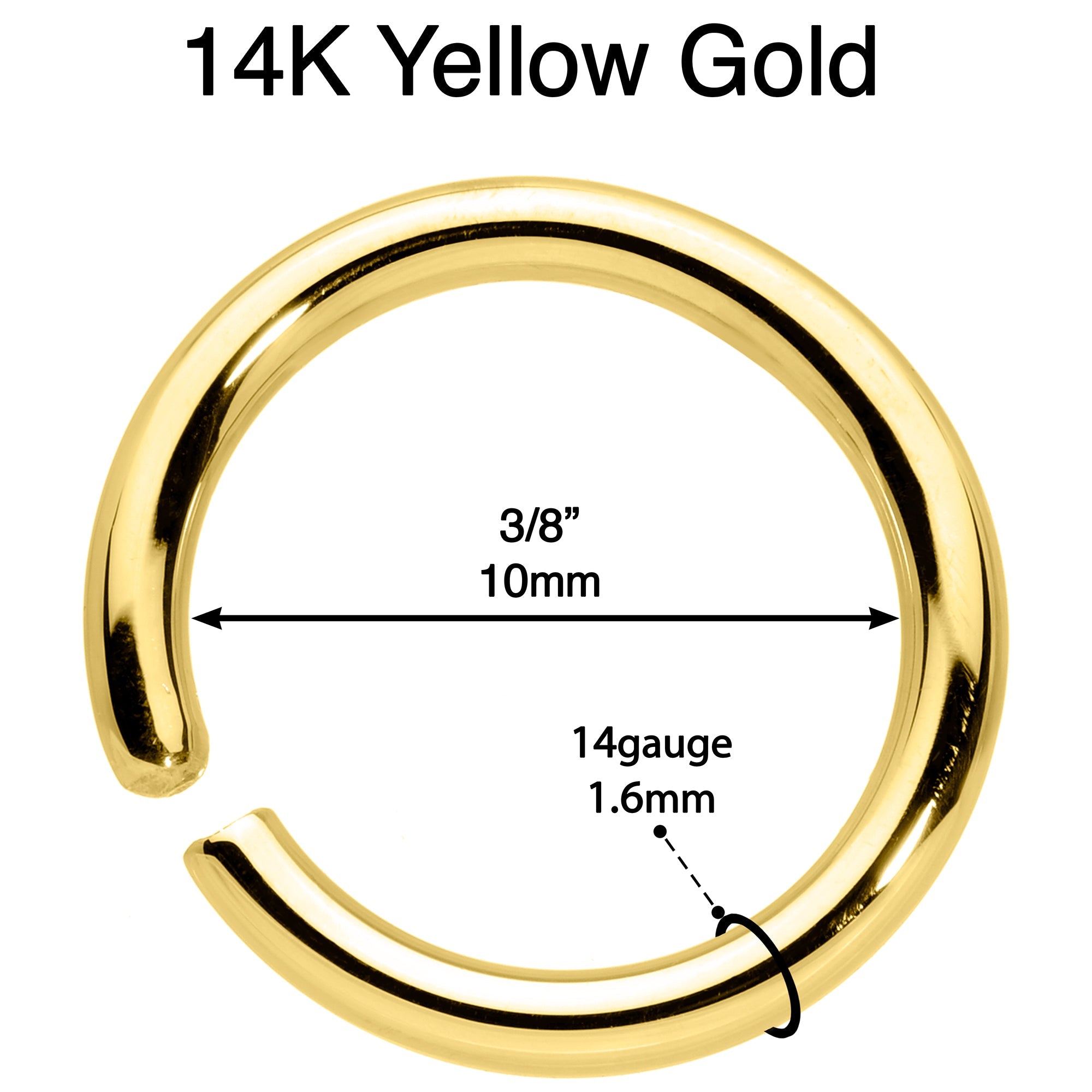 14G 3/8 Handcrafted Solid 14k Yellow Gold Seamless Circular Ring