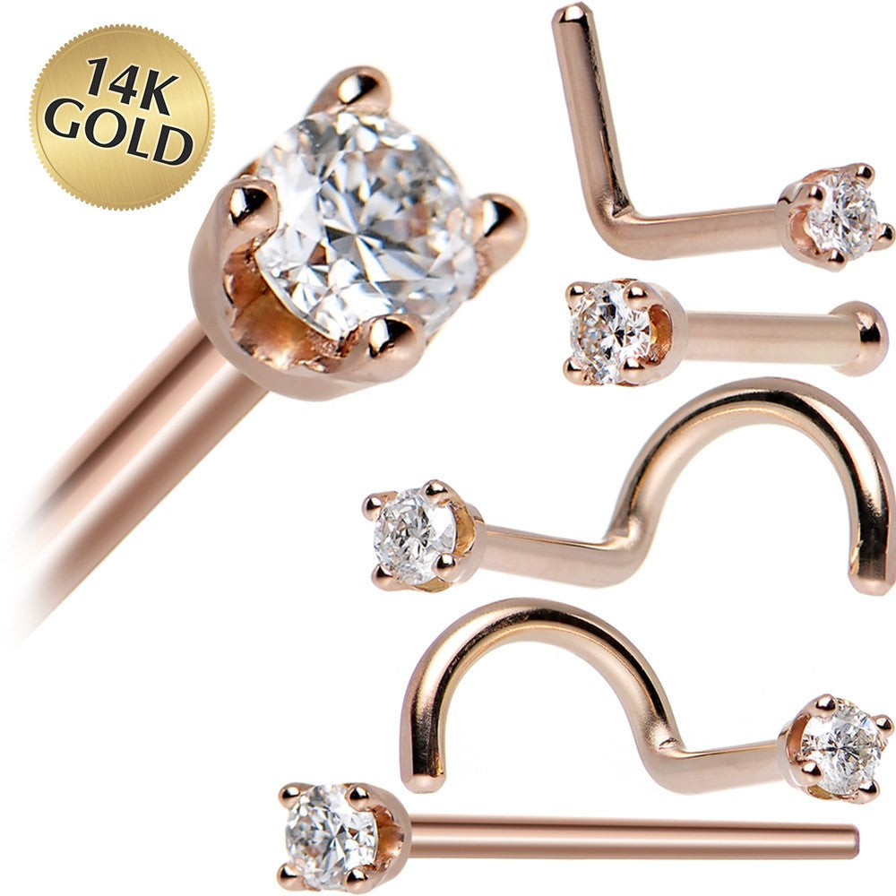 14K Rose Gold 2mm Genuine Diamond Nose Ring