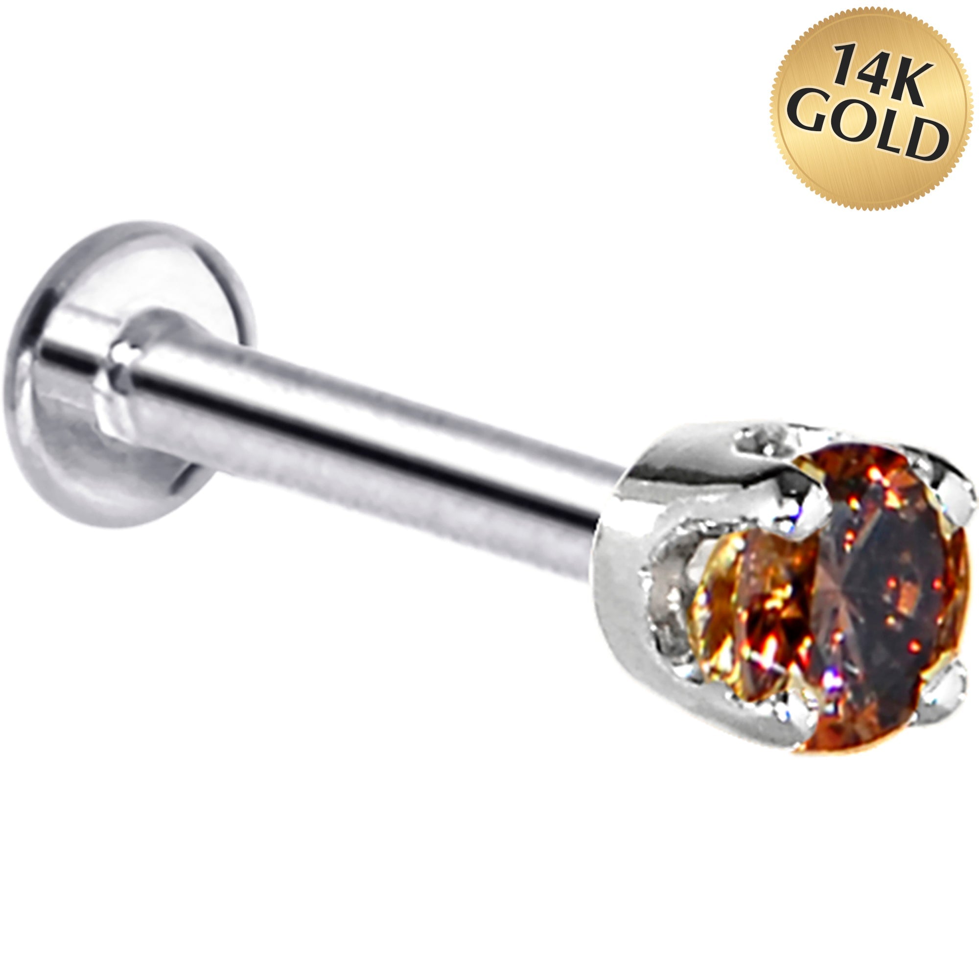 16G Solid 14K White Gold 3mm Brown Cubic Zirconia Tragus Earring Stud