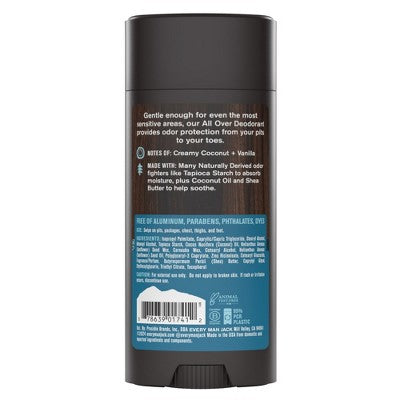 Every Man Jack All Over Solid Deodorant Coconut + Vanilla 2.6oz - New