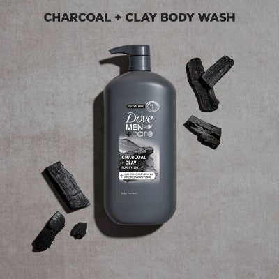 Dove Men+Care Charcoal + Clay Purifying Body; Face Wash Pump Sulfate Free 30 fl oz - Imperfect Container