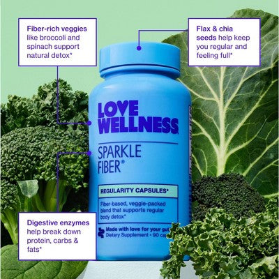Love Wellness Sparkle Fiber Vegan Dietary Supplements 90ct - New