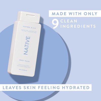 Native Body Wash for Women & Men Cotton & Lily Sulfate Free 18 fl oz - Imperfect Container
