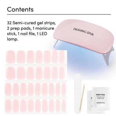 Dashing Diva Glaze Semi-Cured Gel Nail Polish Strips Starter Kit Powder Pink 32ct - New