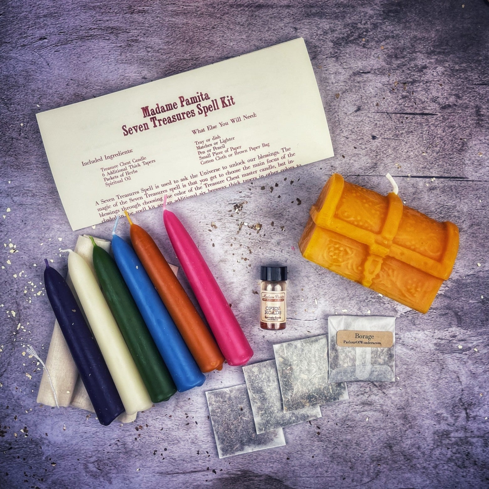 Seven Treasures Candle Spell Kit - Unlock Blessings & Abundance