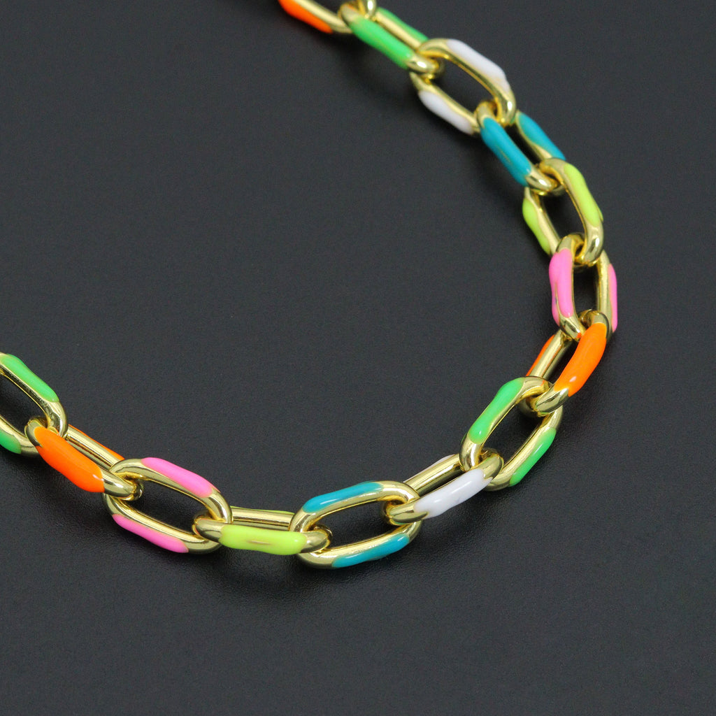 Gold /Silver Colorful Enamel Rectangle Link Chain Necklace, sku#EF778