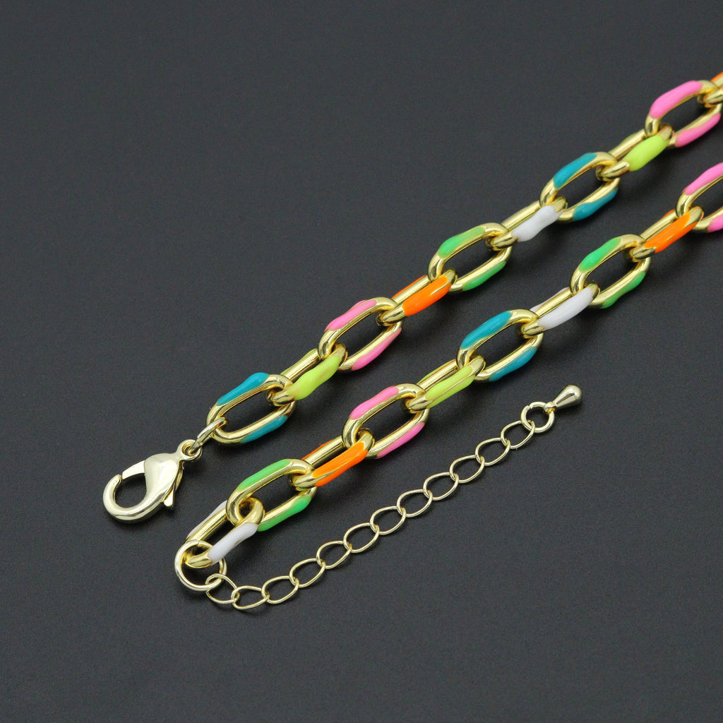 Gold /Silver Colorful Enamel Rectangle Link Chain Necklace, sku#EF778