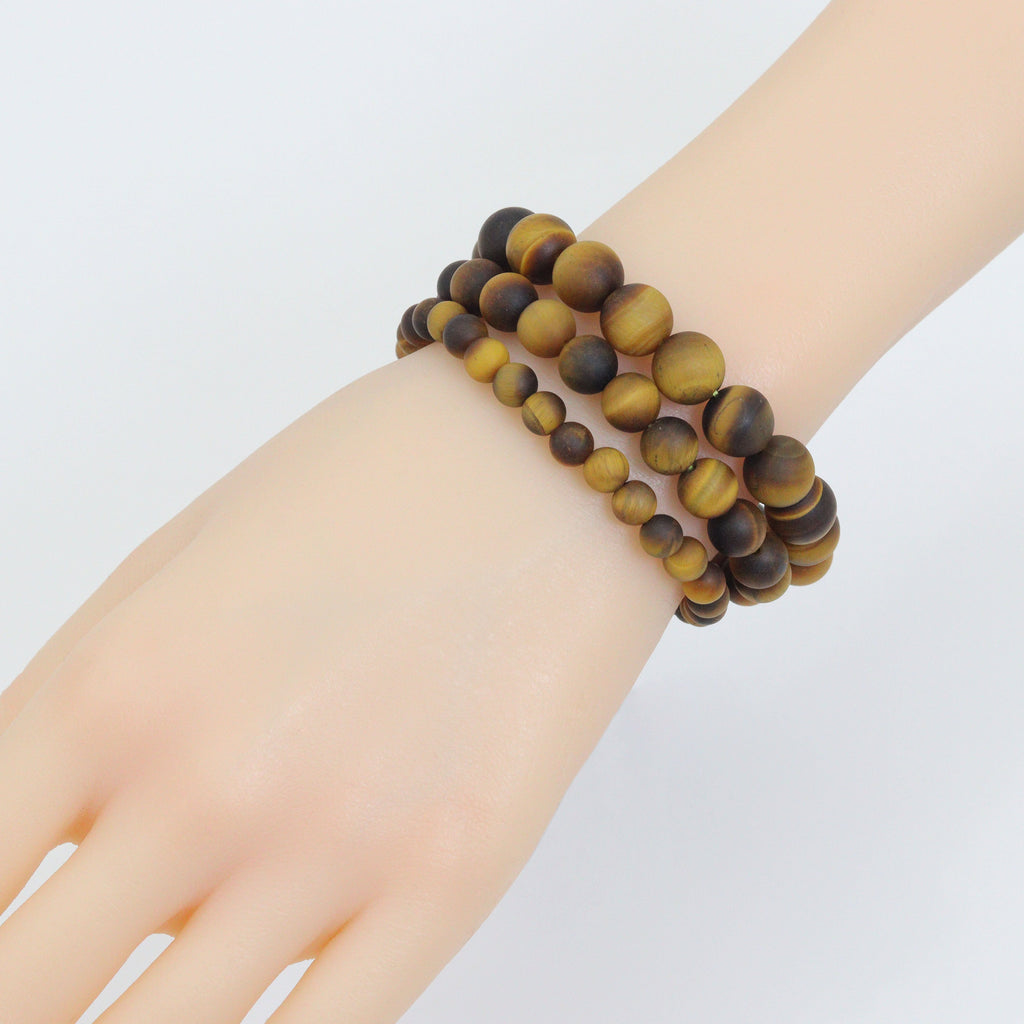 Matt Tiger Eye Round Smooth Stretchy Bracelet, Sku#EF780