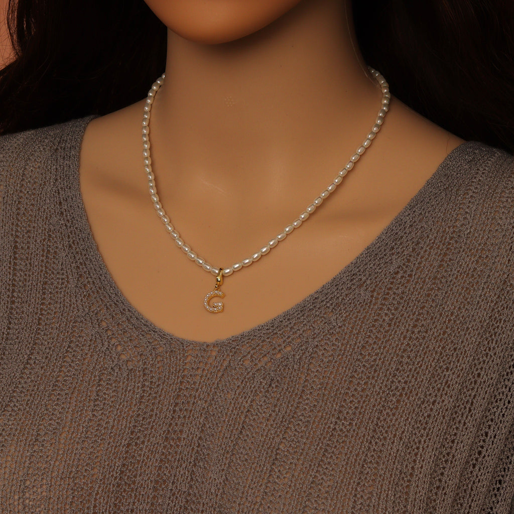 Rice Shape Pearl necklace , Sku#EF797