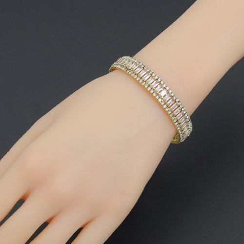 Gold Silver Clear Baguette CZ Stretchy Bracelet, Sku#A504