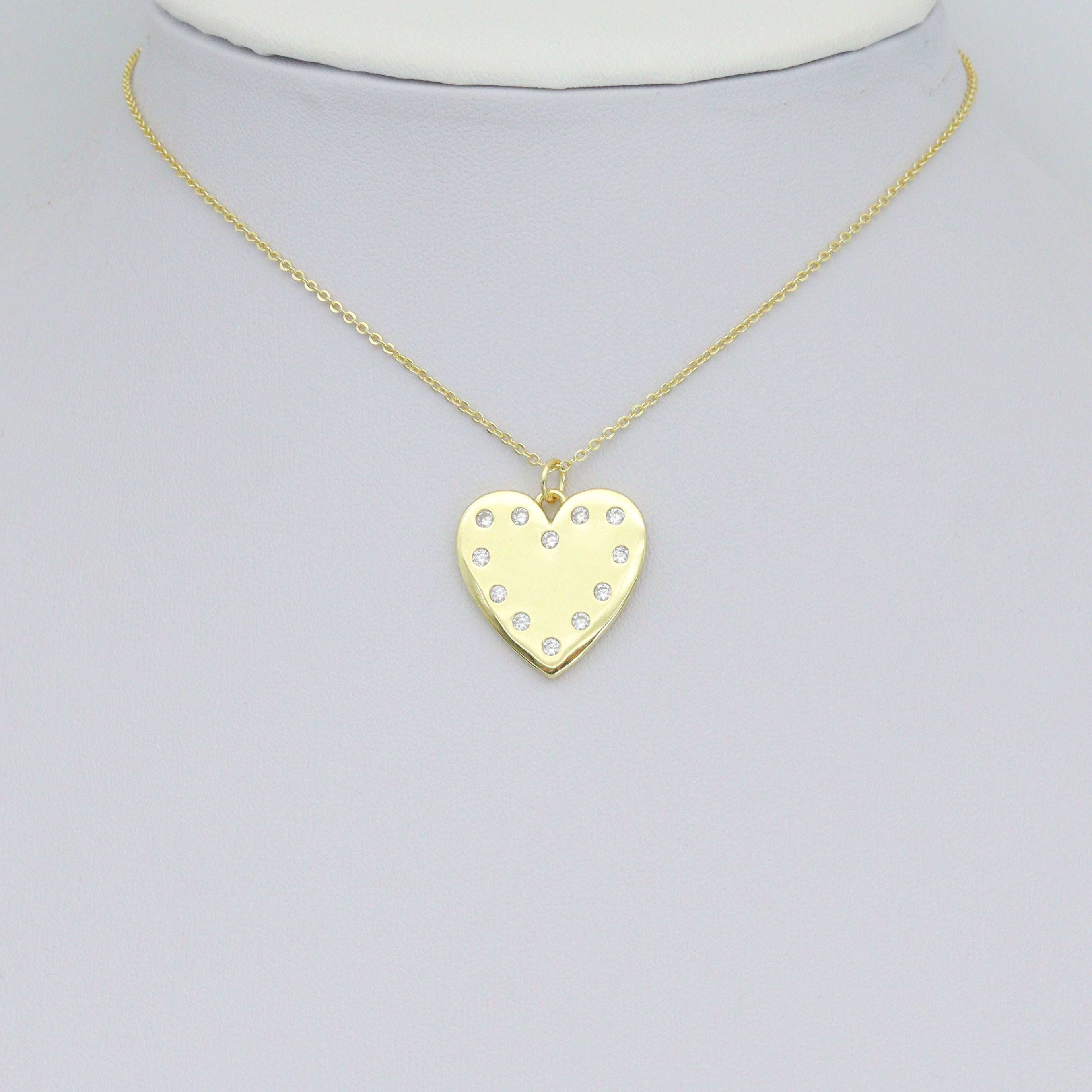 Clear CZ Round Heart Pendant charm, Sku#LX898