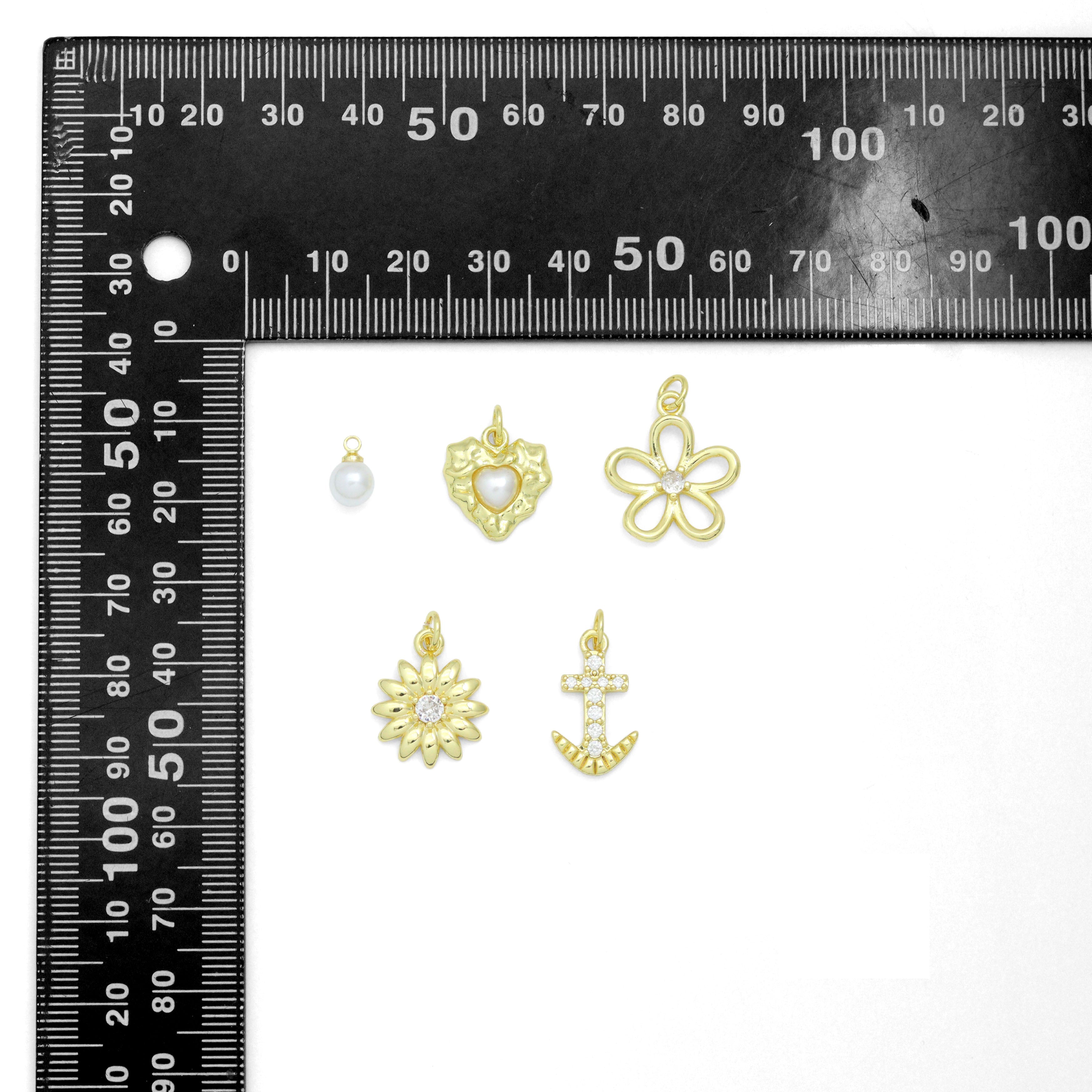 White Pearl, Pearl heart, Sunflower, Anchor, Flower Heart charm, Sku#LD766