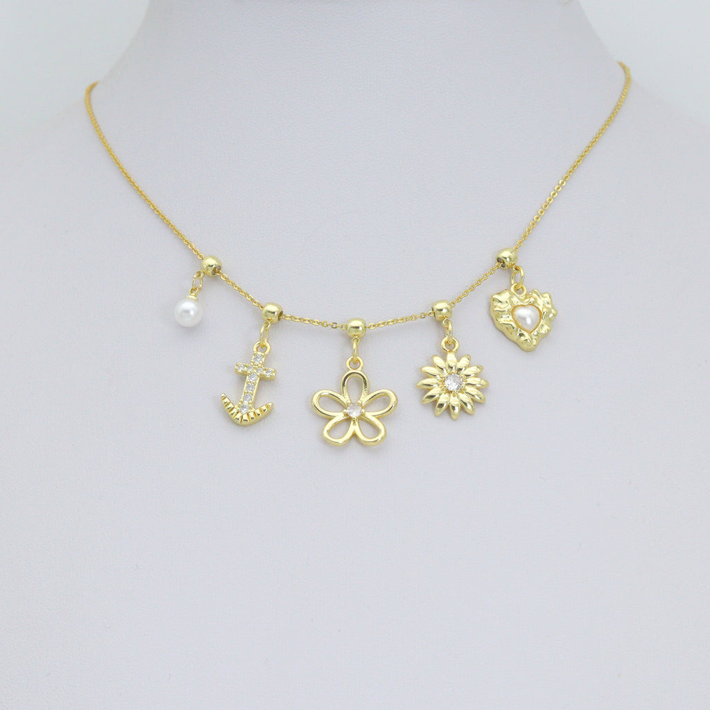 White Pearl, Pearl heart, Sunflower, Anchor, Flower Heart charm, Sku#LD766