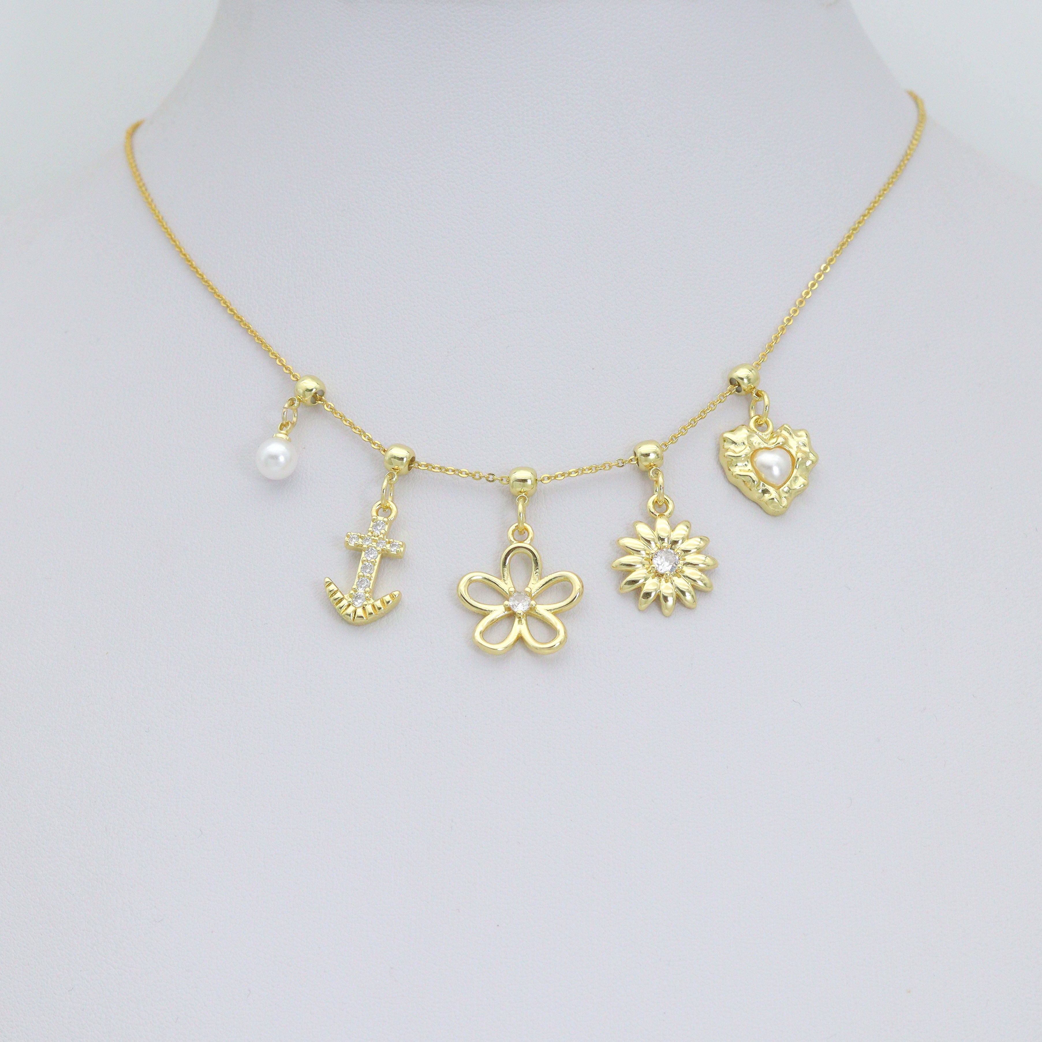 White Pearl, Pearl heart, Sunflower, Anchor, Flower Heart charm, Sku#LD766