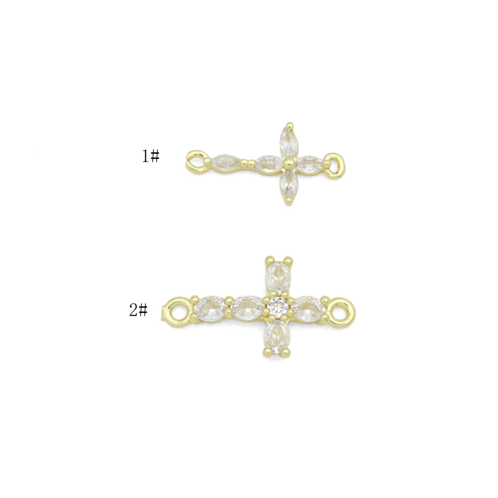 Clear CZ Gold Cross Connector Charm Pendant, Sku#LK1288