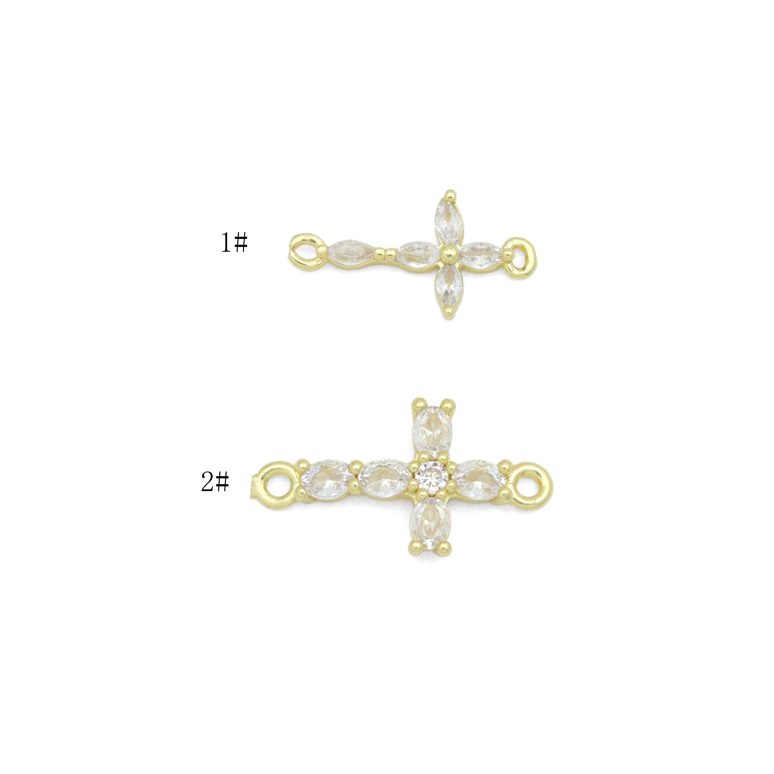 Clear CZ Gold Cross Connector Charm Pendant, Sku#LK1288