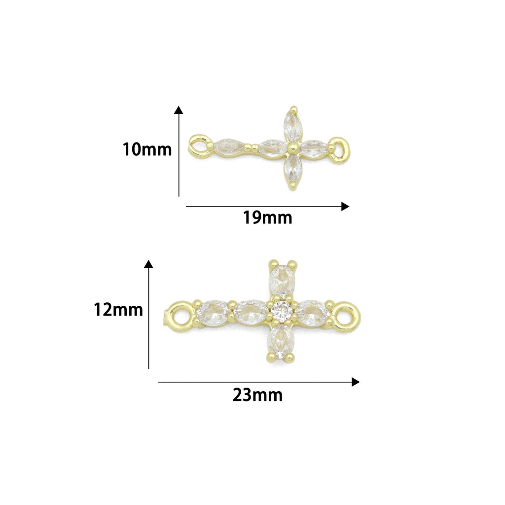 Clear CZ Gold Cross Connector Charm Pendant, Sku#LK1288