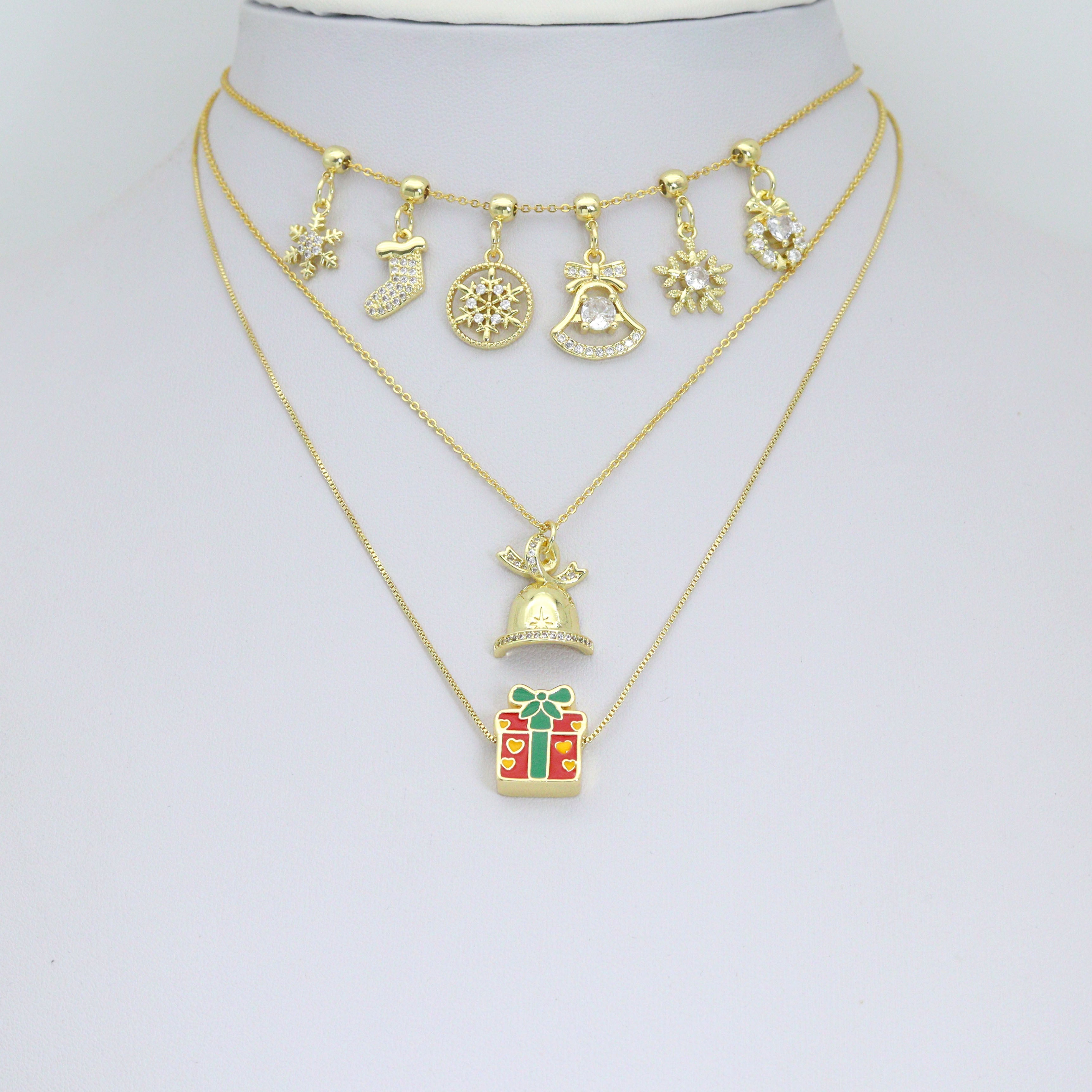 Christmas Holiday Charm collection, Christmas Snowflake Bell gift box wreath Charm Pendant, Sku#LK1291
