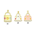 Gold Clear CZ flower Bag Purse Charm Pendant, Sku#LK1299