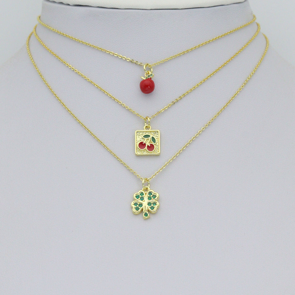 Mother of Pearl Hamsa Heart Connector charm, Red cherry charm, Green clover  Pendant, Sku#LX941