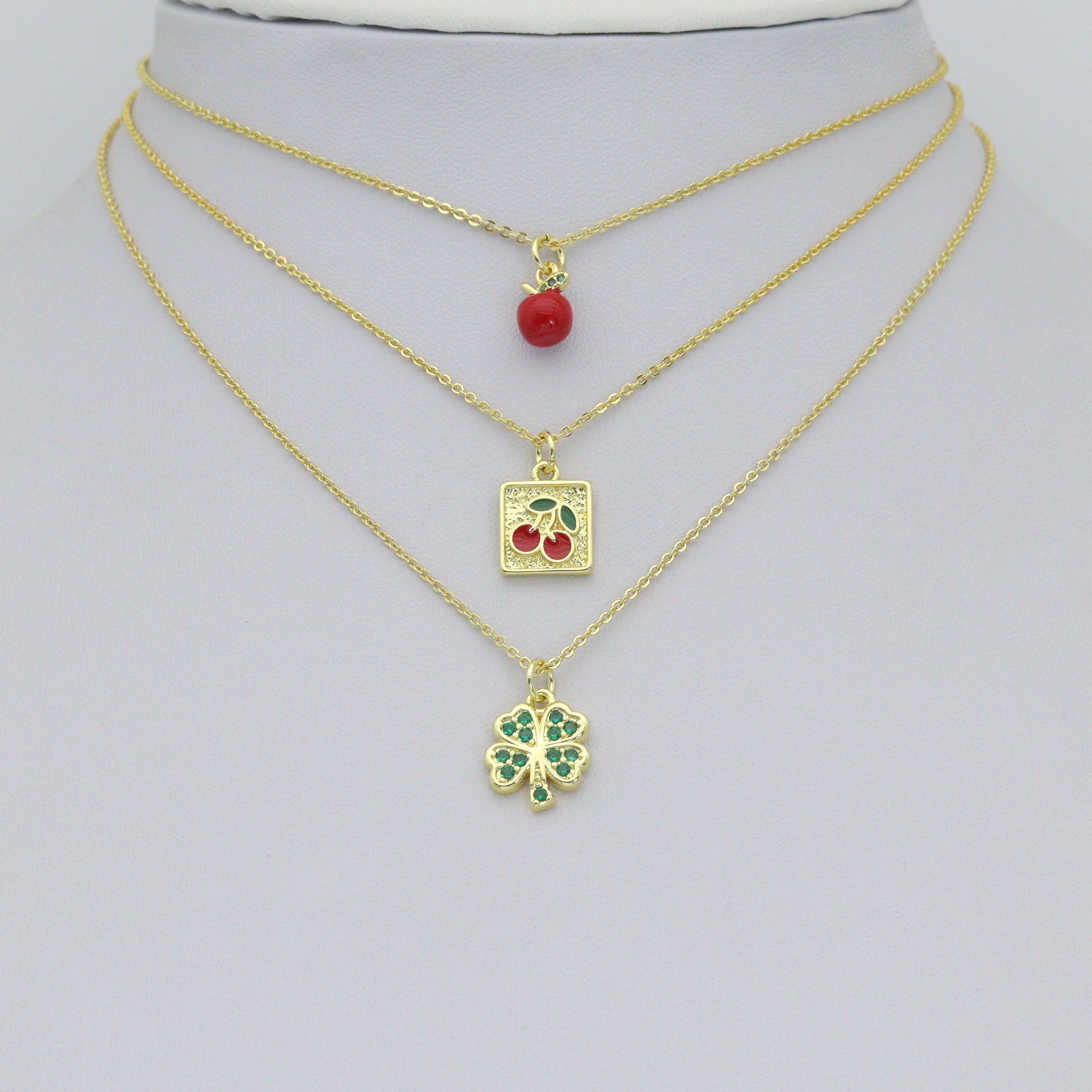 Mother of Pearl Hamsa Heart Connector charm, Red cherry charm, Green clover  Pendant, Sku#LX941