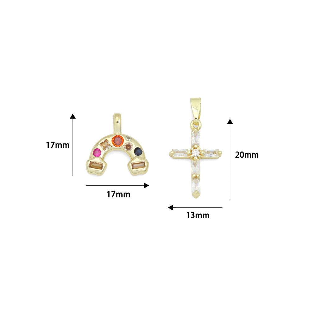 Gold Silver Rainbow Charm Cross Pendant, Sku#LX952
