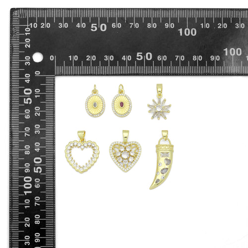 Gold Charm Collections-Oval Medallion, heart, Horn and Starburst, Sku#LX955