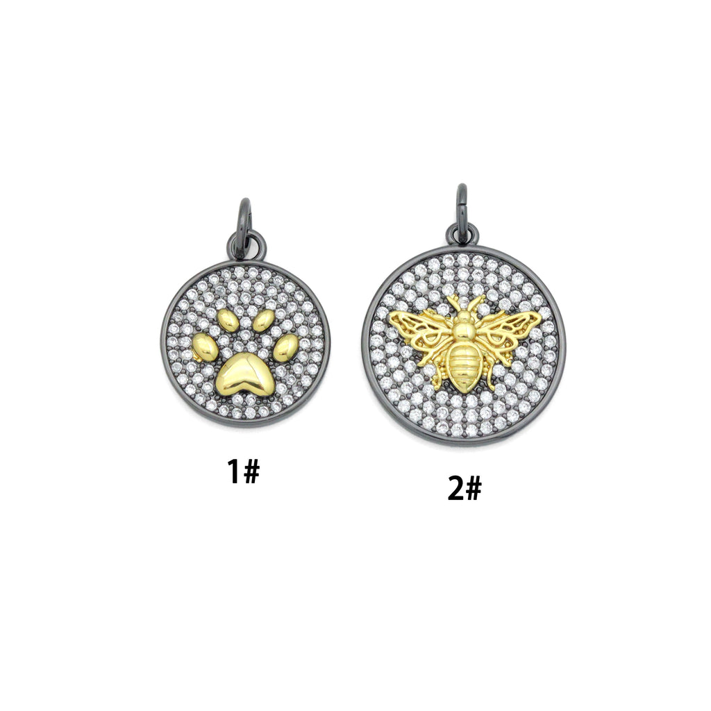 Dual Color Paw Insect bee Coin Charm Pendant, Sku#LX956