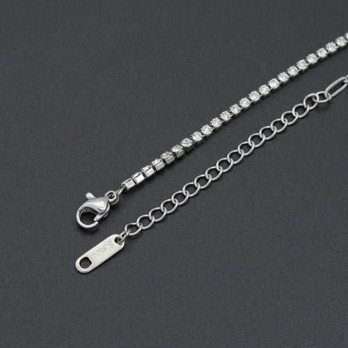 Silver Dainty Paperclip Tennis Chain Bracelet, Sku#LX960