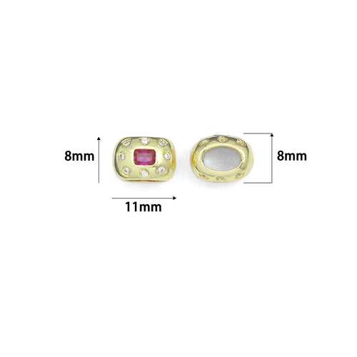 Pink Green CZ Gold Large Hole Oval Spacer Beads Charm Pendant, Sku#LX967