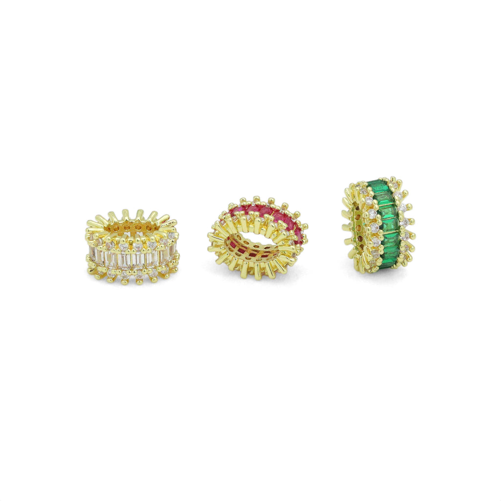 Clear Pink Green CZ Oval Shape Spacer Tube Beads, Charm Pendant for Necklace, Sku#LX973