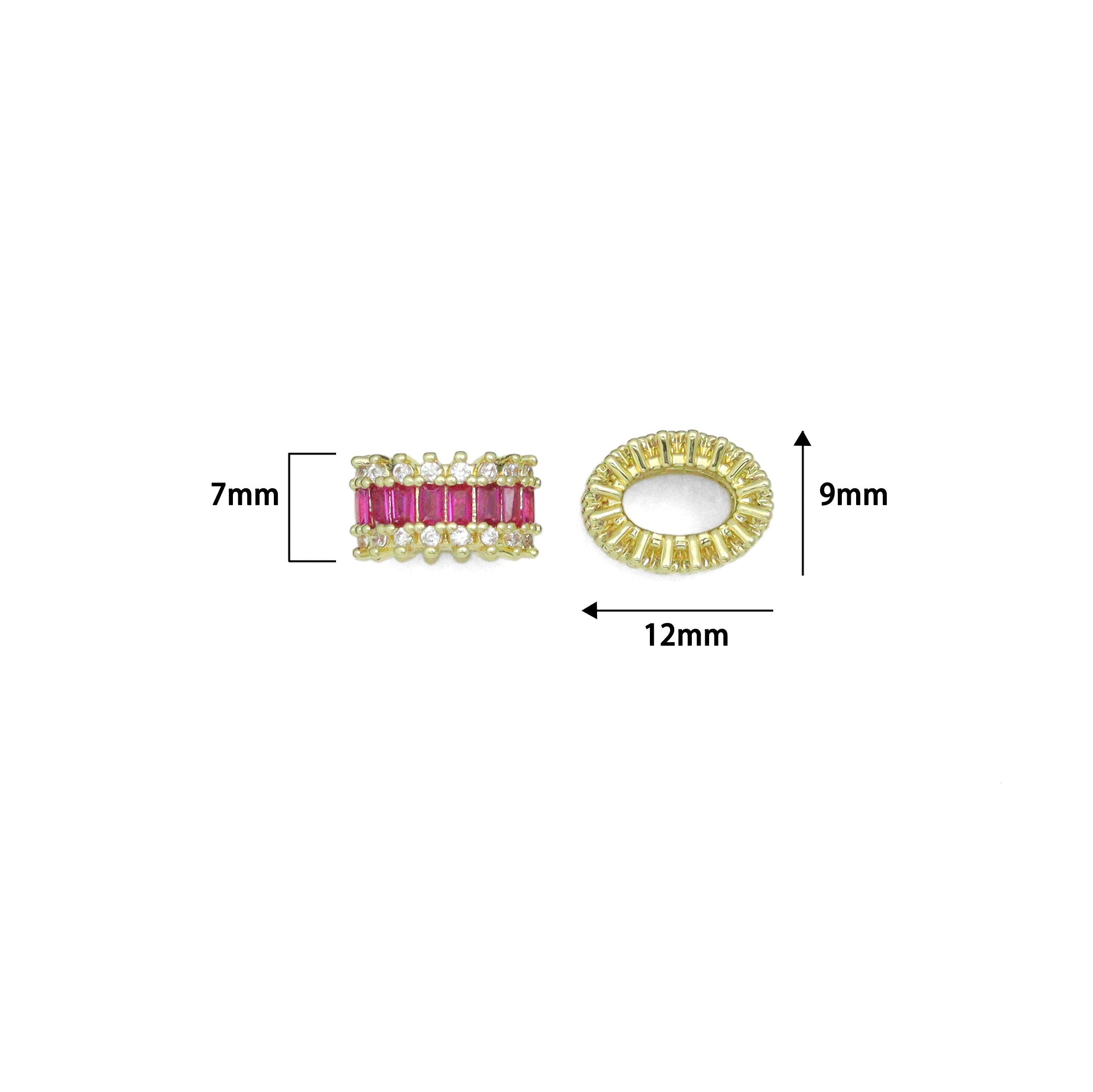 Clear Pink Green CZ Oval Shape Spacer Tube Beads, Charm Pendant for Necklace, Sku#LX973