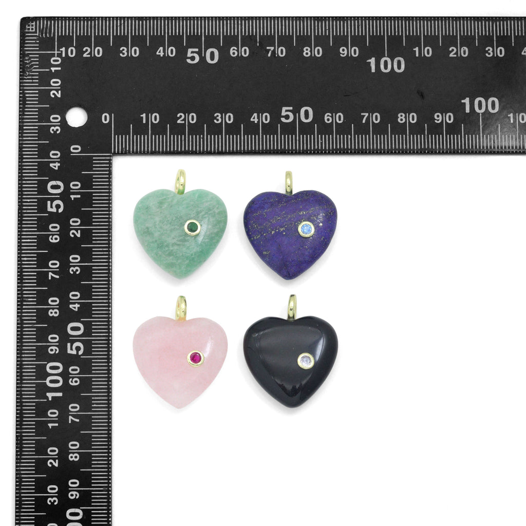 Natural Gemstone Heart Stone Pendant with CZ, Sku#LY33