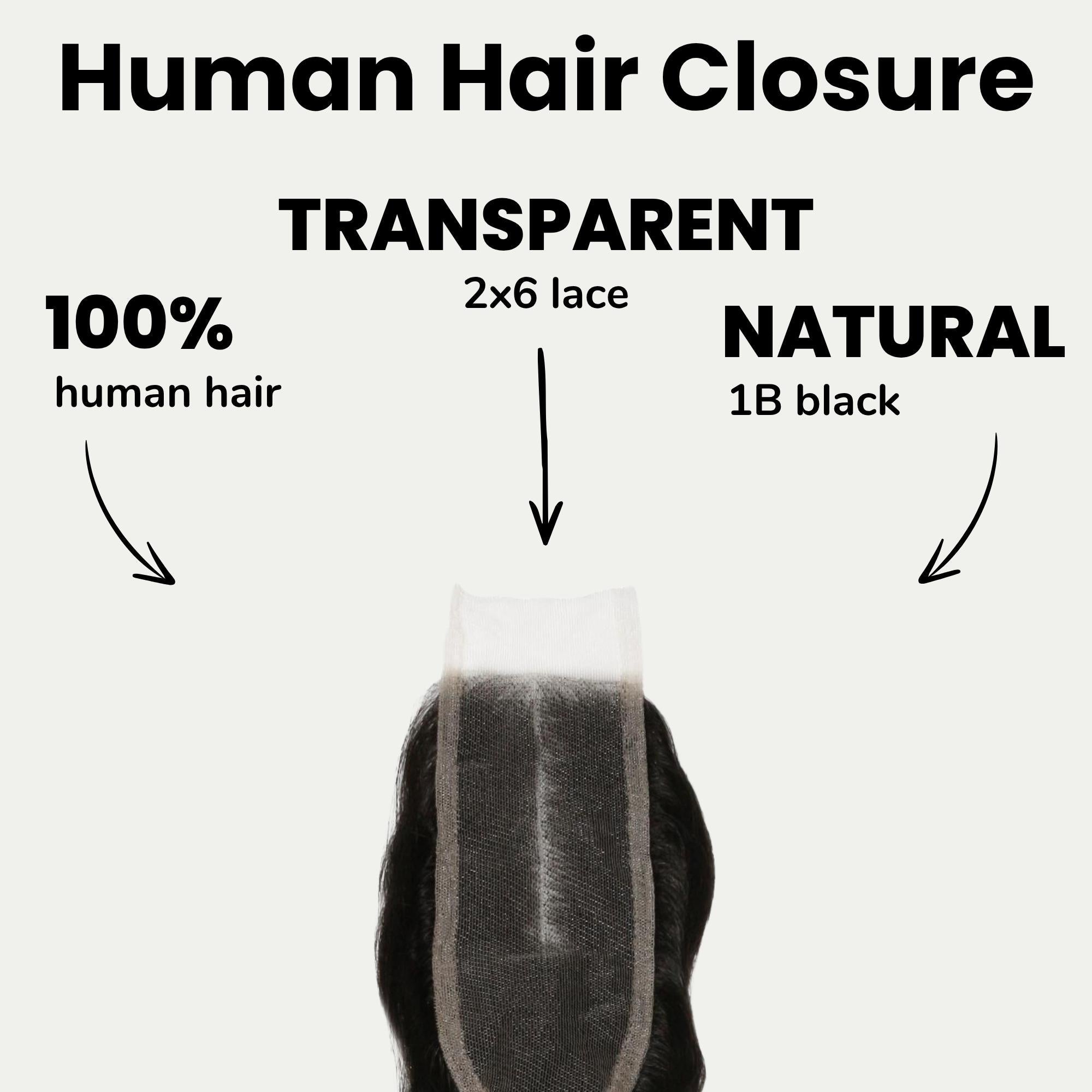 Loose Wave 2x6 Transparent Lace Human Hair Closure