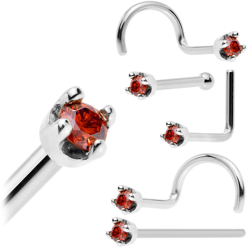 Solid 14K White Gold 1.5mm Genuine Red Diamond Nose Ring