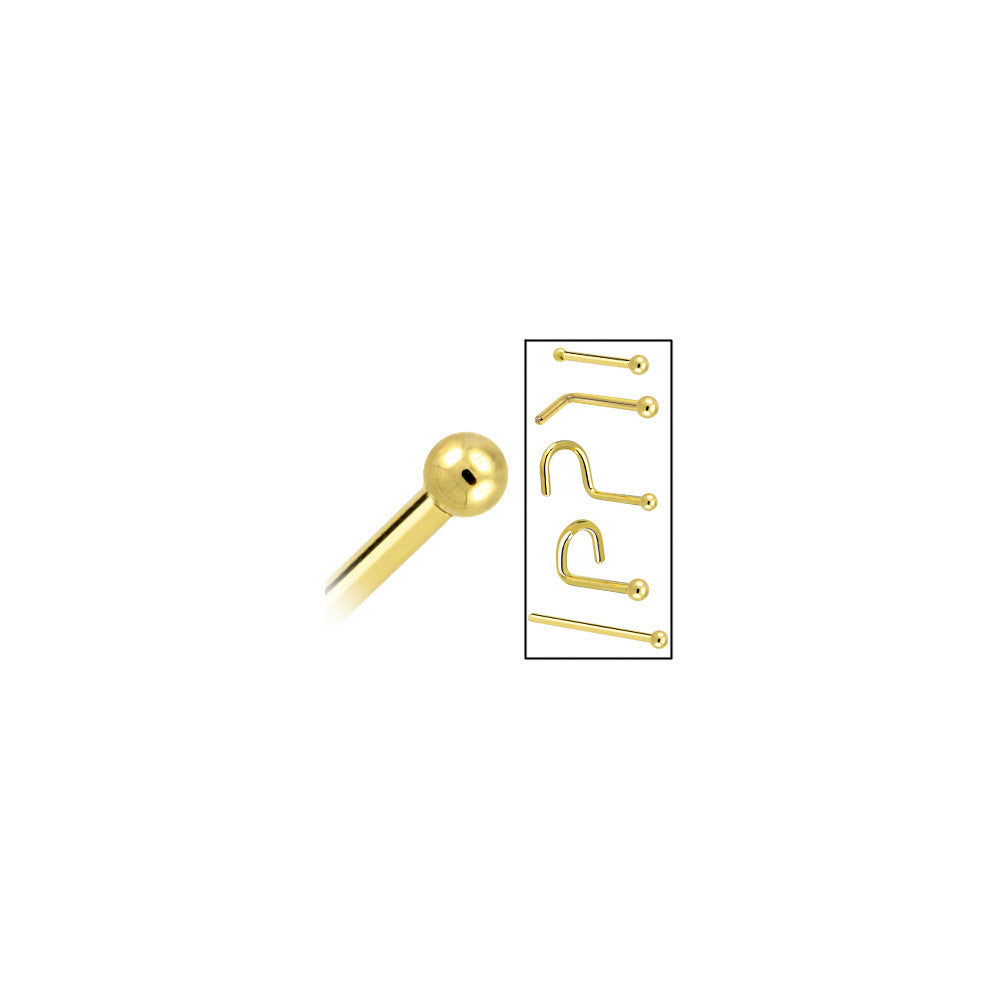 Solid 14K Yellow Gold 1.5mm Ball Nose Ring