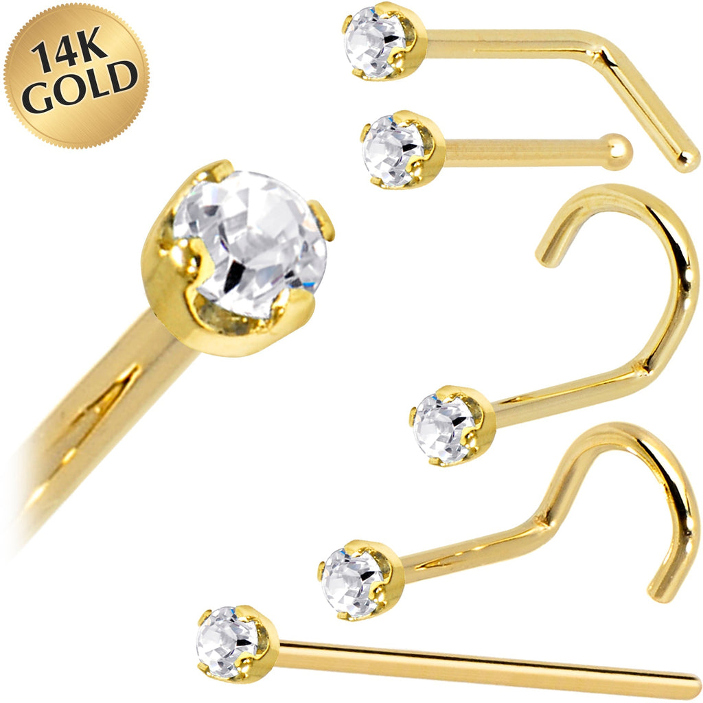 14k Yellow Gold 2mm Moissanite Nose Ring