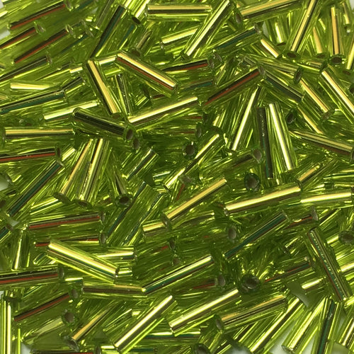 Miyuki BGL2-014  #2 Silver Lined Chartreuse Bugle Beads, 6 mm - 5 or 10 gm