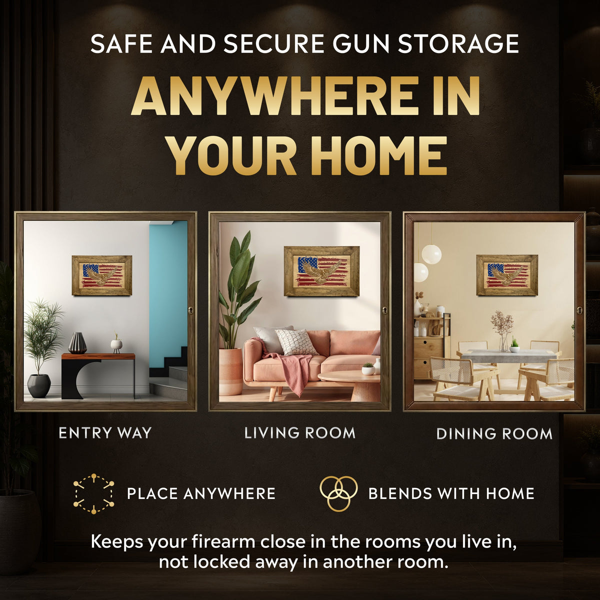 Bald Eagle & American Flag Patriotic Decorative Wall-Mounted Secure Gun Cabinet