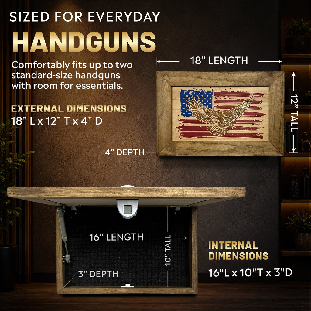 Bald Eagle & American Flag Patriotic Decorative Wall-Mounted Secure Gun Cabinet