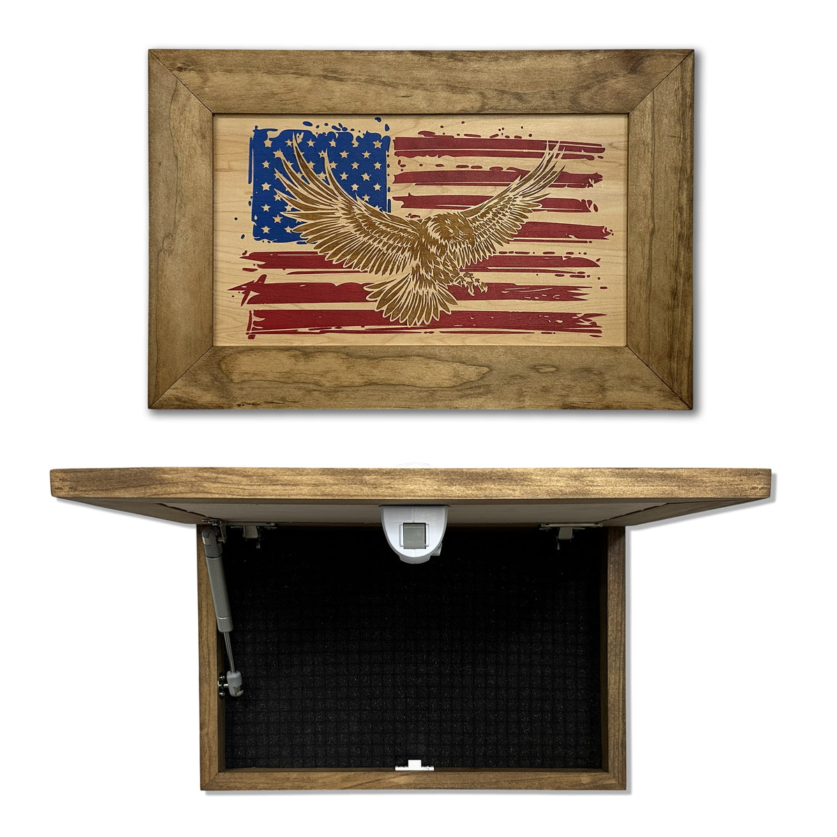 Bald Eagle & American Flag Patriotic Decorative Wall-Mounted Secure Gun Cabinet