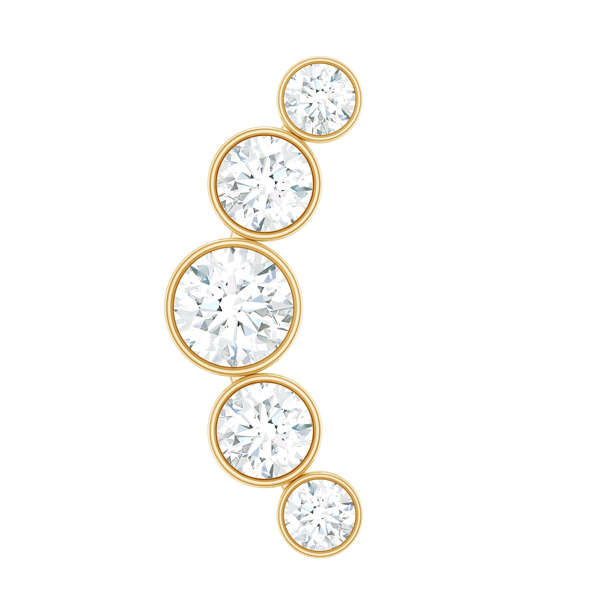 Bezel Set Moissanite Curved Helix Earring in Graduated Style