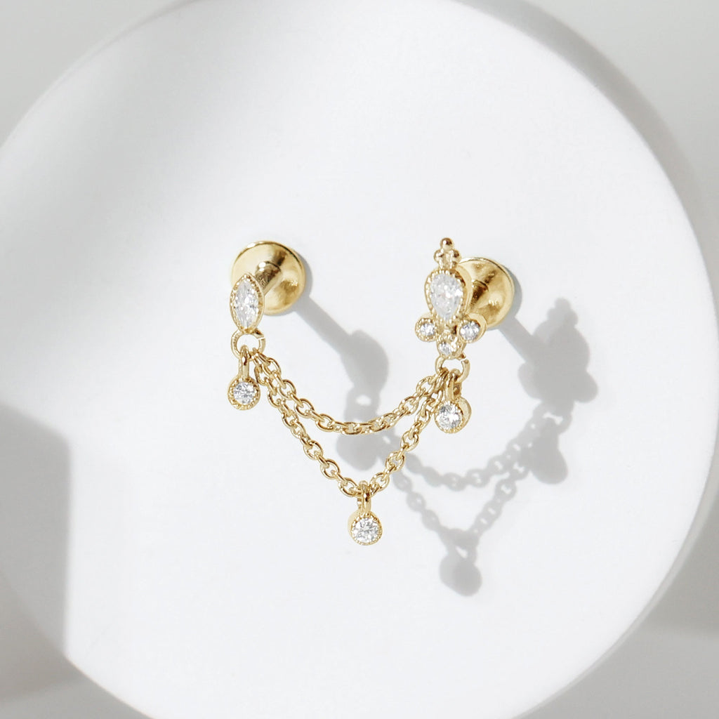 Vintage Style Diamond Double Piercing Earring