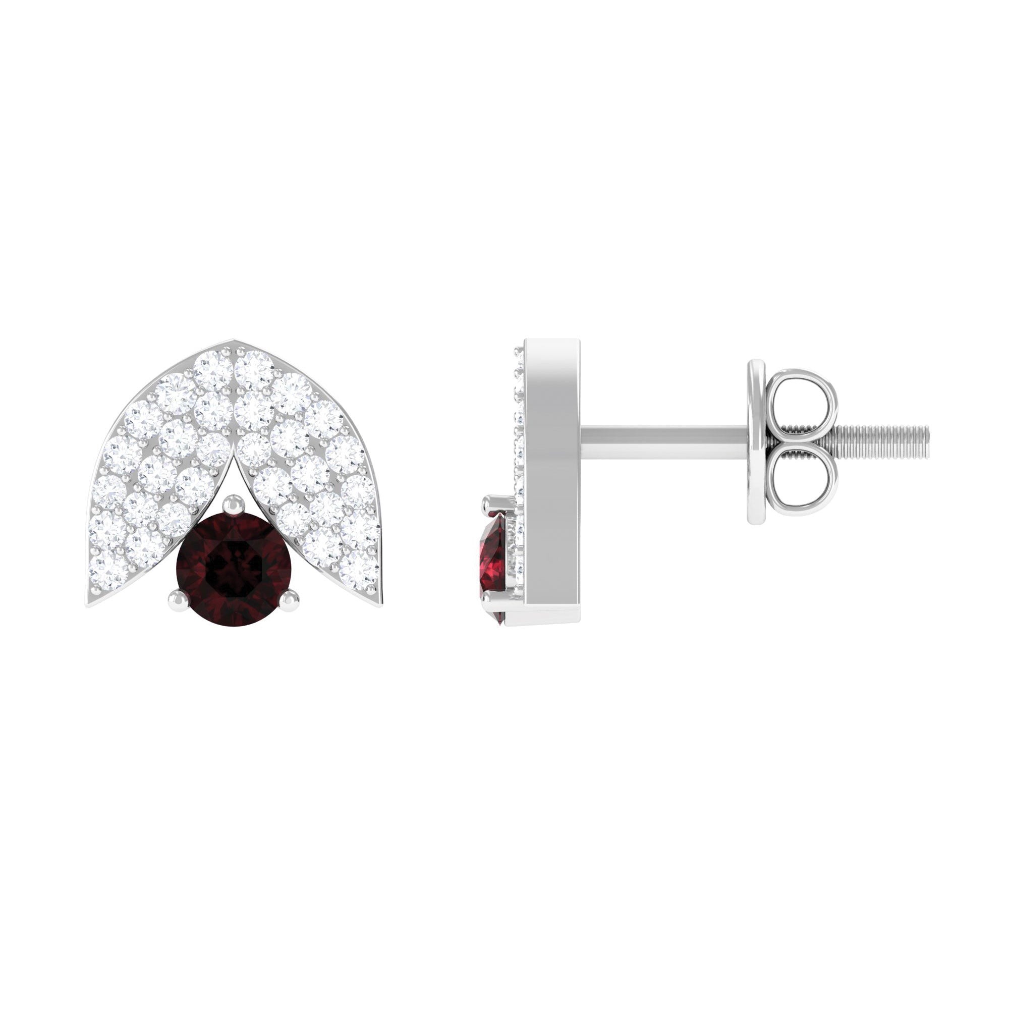 Minimalist Garnet and Diamond Designer Stud Earrings