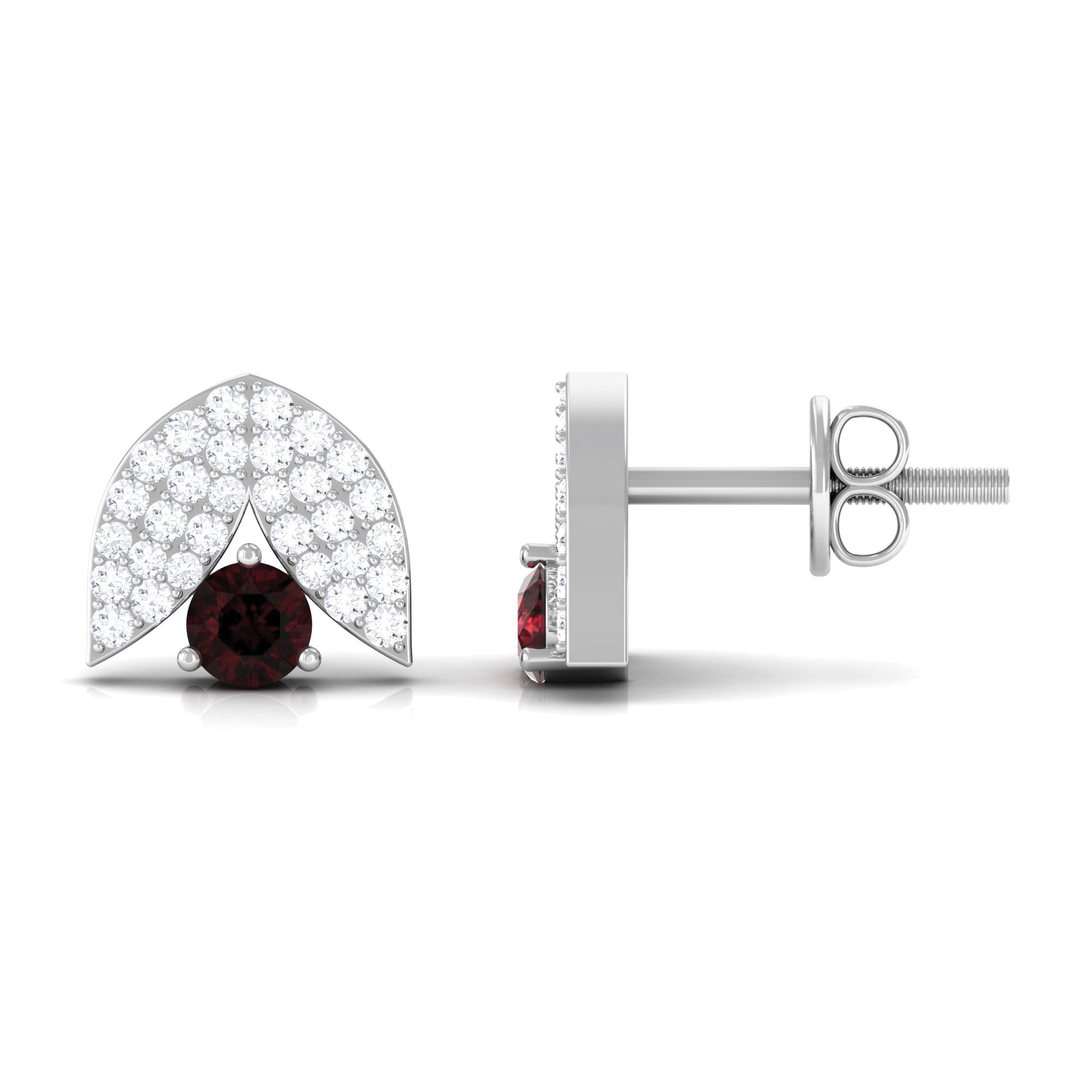 Minimalist Garnet and Diamond Designer Stud Earrings