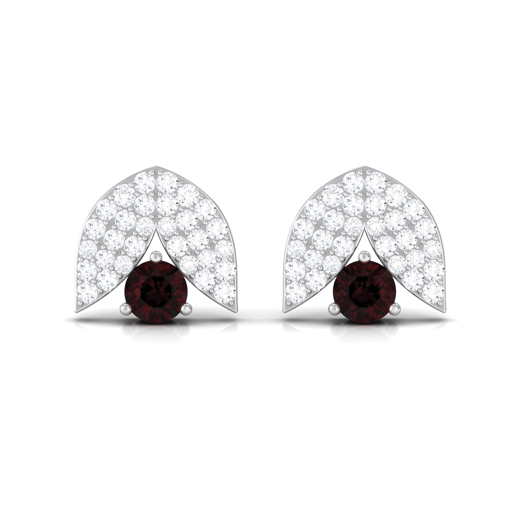 Minimalist Garnet and Diamond Designer Stud Earrings